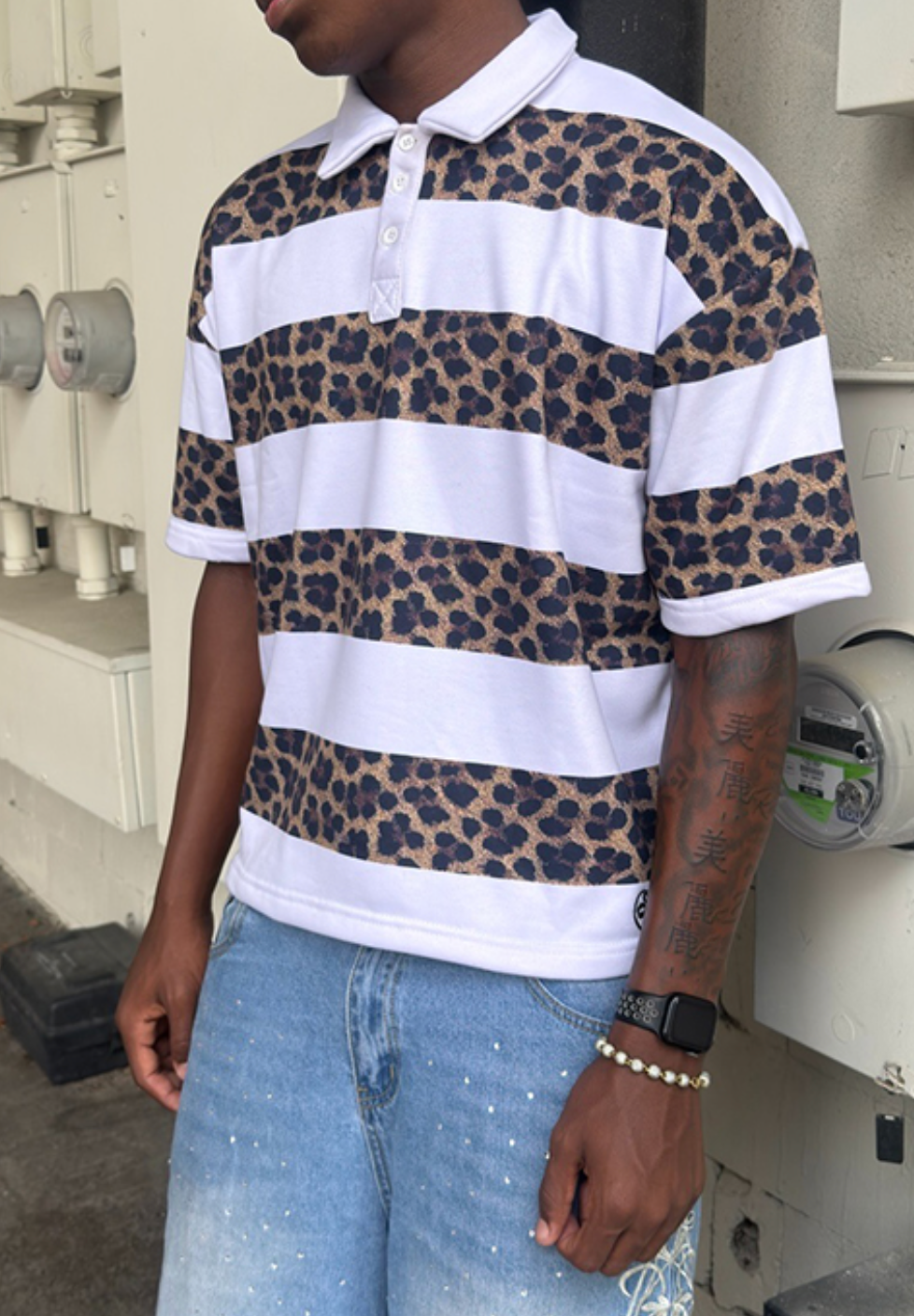 Striped Leopard Print Polo