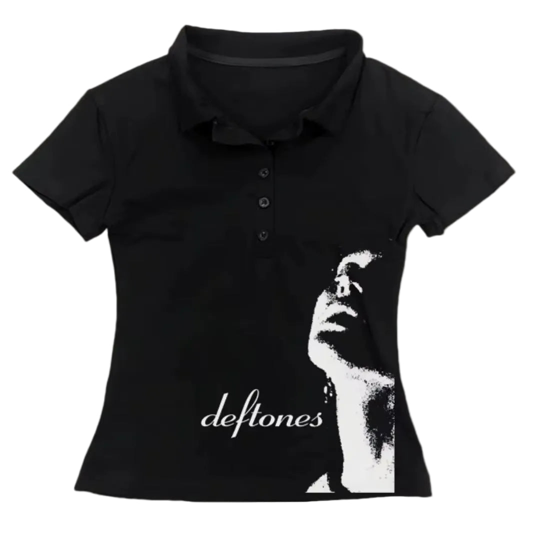American Retro Polo Shirt Women'S T-Shirt Y2K Retro Punk Music New Trend Slim Fit Women'S Top Street Style Emo