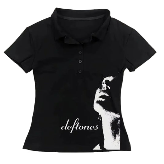 American Retro Polo Shirt Women'S T-Shirt Y2K Retro Punk Music New Trend Slim Fit Women'S Top Street Style Emo